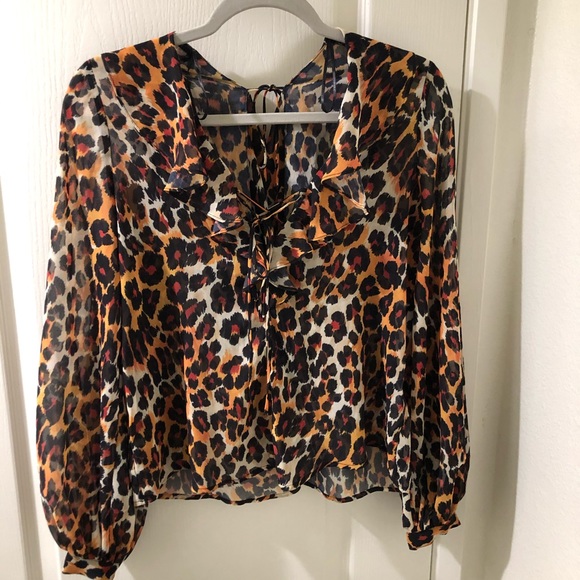 Topshop Tops - Topshop Leopard Ruffle Print Blouse, Size 6